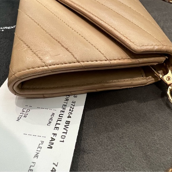 Beige Saint Laurent Cassandre Envelope Flap Wallet on Chain - Picture 9 of 15